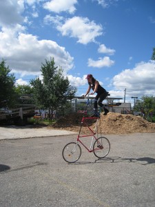 jillonatallbike Jill on a tall bike during BikeBike!2009 at The Grease Pit, Minneapolis